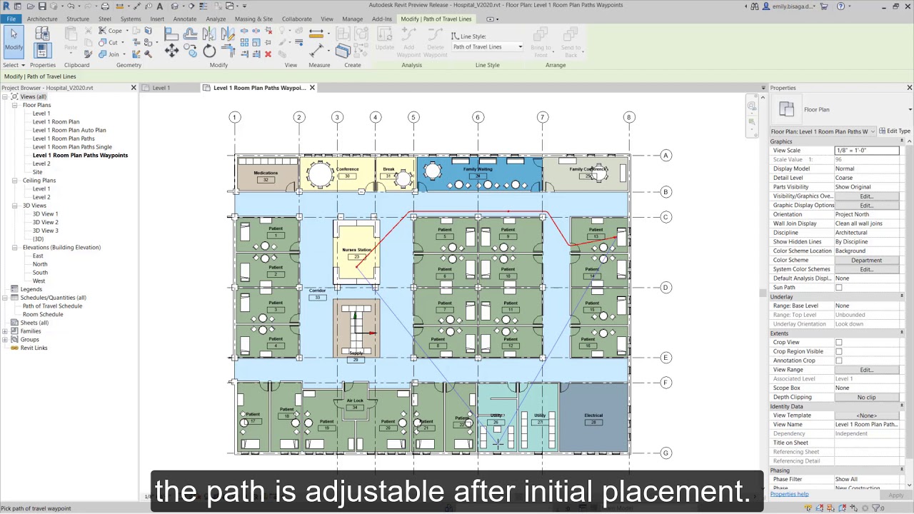 Revit 2020 2 Path of Travel Add and Edit Waypoints