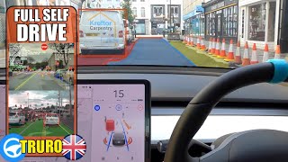 FSD Navigates AROUND Parked Cars onto Oncoming Lane! (SO CLOSE!) | Tesla Autopilot UK City #28 Truro by Pokemon Cards