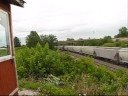 bnsf grain train mets a up stack at la plata,