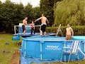 Trampoline to swimming pool, oops that hurt