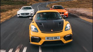 New Porsche Cayman GT4 RS meets hardcore heroes : Mercedes AMG SLS Black Series and BMW M3 GTS by Autocar