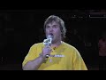 Jack Black, the hilarious comedian, actor, and musician, serenades the crowd in Los Angeles before a Sparks game.