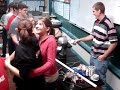 This is from my Intro to Chem/Phys class. They have all put their right arms into the circle and made a chain. One student then holds the base of the Leyden jar and touches the top to the elbow of the student in front of them. It's a shocking experience they'll remember for a long time. *Note* No actual students were harmed in the making of this video