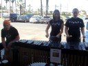 Julie and Bud Newman, and Stacy Seever playing Comedian's Gallop at the opening of Smoke House Grills restaurant in San Marcos, CA.