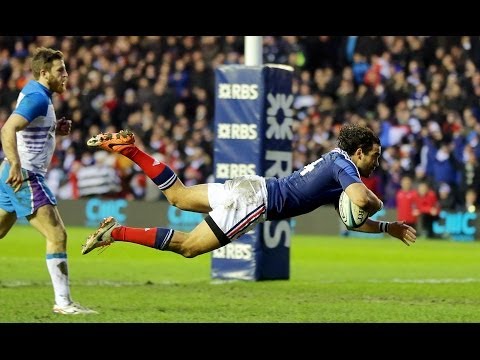 Yoann Huget intercepts & sprints all the way for a super Try - Scotland v France 8th March 2014
