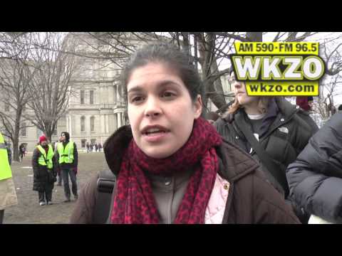 PHD student at the University of Michigan speaks at the protests over Right to Work on December 11th, 2012 in Lansing, Michigan.