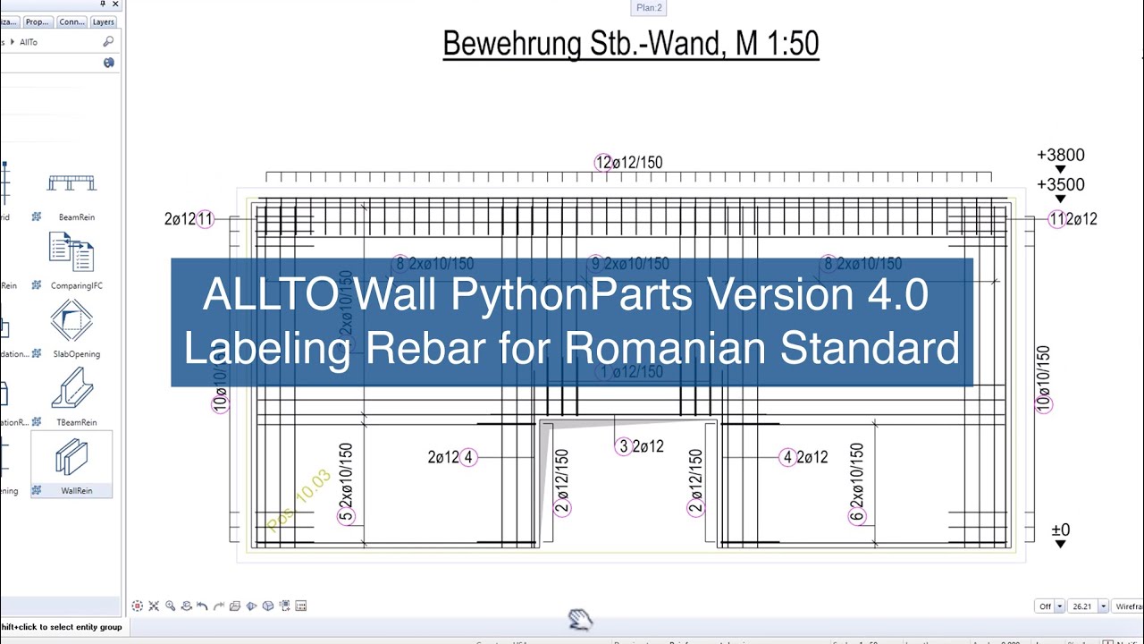 ALLTO Wall PythonParts Version 4.0 - Labeling rebar for Romanian Standard