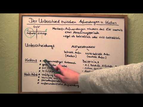 kosten - Mehr Infos: http://www.rechnungswesen-verstehen.de/kosten-leistungs-rechnung/unterschied-aufwendungen-kosten.php In diesem Nachhilfe-Video von Rechnungswesen...