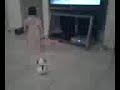 Trista in her new nightgown pullin her dog