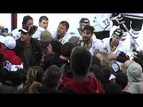 Cornwall River kings Vs Jonquière Hockey Fight Spills into Crowd March 29th 2014 LNAH Slap shot