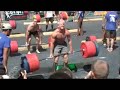 2009 crossfit games in aromas, california. this was the 2nd event on the day. in10 minutes you were to perform 20 deadlifts. with the weight starting at 315 lbs. going up to 505 lbs. you would do a lift every 30 seconds until you could not lift the bar. once you lifted the bar, your body was to reach the full upright position, knees and hips full extension/locked out, then you could drop the bar. going into this event my current deadlift max was 470 lbs. www.rhsportfit.com