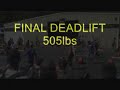 2009 crossfit games in aromas, california. this was the 2nd event on the day. in10 minutes you were to perform 20 deadlifts. with the weight starting at 315 lbs. going up to 505 lbs. you would do a lift every 30 seconds until you could not lift the bar. once you lifted the bar, your body was to reach the full upright position, knees and hips full extension/locked out, then you could drop the bar. going into this event my current deadlift max was 470 lbs. www.rhsportfit.com