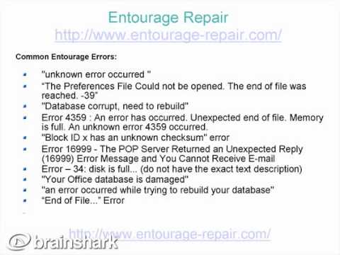 how to rebuild entourage database