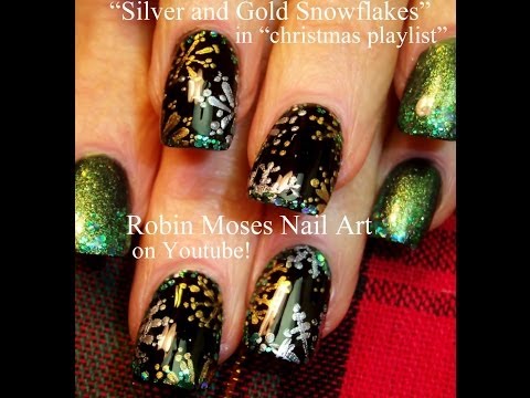 Silver and Gold Snowflake Nail Art