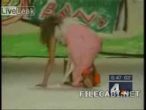Models Slips Twice - Runway model slipping and sliding at a fashion show, and a news anchor not being able to control himself.