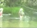 Little girl catches huge fish with bare hands - fish, fishing, girl, kid, river
