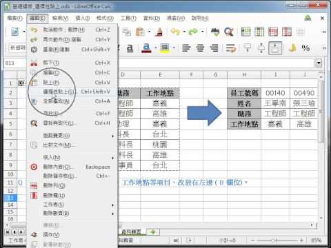 LibreOffice Calc 教學_選擇性貼欄列替換