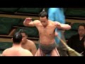 九重部屋最軽量82kgの森の相撲です。 この日は負けてしまいましたが、６番相撲で見事に勝ち越しを決めています。 森が東京場所で勝ち越すのは2010年初場所以来のことでした。 この場所の番付は序二段34枚目。 ７番相撲で５勝目をあげれば三段目昇進も考えられましたが、 敗れて４勝に留まり次の場所に持ち越すことになりました。 最後に流れるのは初日の様子です。 森はそれまで千代大龍の付け人を務めていましたが、 この場所では佐ノ山親方に付いているようでした。