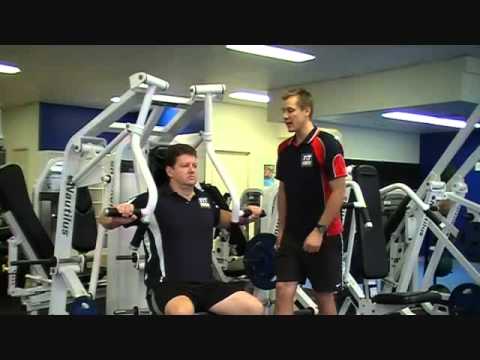 FITCollege - http://www.FitCollege.edu.au/ Today our Fit College Trainer Mark teaches you the correct technique for when you exercise on the chest press machine. Watch cl...