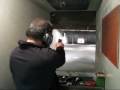 FrogBrother shooting my new P226 .22 at Chris' indoor range in Guilford, CT on March 1, 2009. My earlier attempts with the gun were fun but I was all over the place. FrogBrother proved it was me all over the place, not the gun!