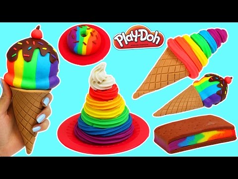 Play Doh Rainbow Swirl, Ice Cream Sandwich, Donut & More Desserts!