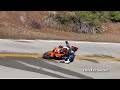 Rider Hits Wet Center Line and Crashes