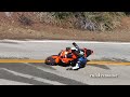 Rider Hits Wet Center Line and Crashes