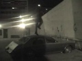 Maniac smashes head through car windows