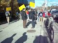 green party candidate (toronto danforth)sharon howarth talking with people during protest against destructive  ,polluting uranium mining last winter.also in the video,the raging grannies and peter tabuns mpp.location:university ave,toronto.