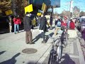 green party candidate (toronto danforth)sharon howarth talking with people during protest against destructive  ,polluting uranium mining last winter.also in the video,the raging grannies and peter tabuns mpp.location:university ave,toronto.