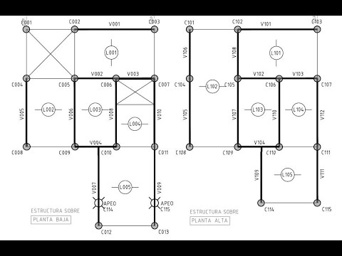 Esquema estructural con viguetas pretensadas,  VIGAS y COLUMNAS