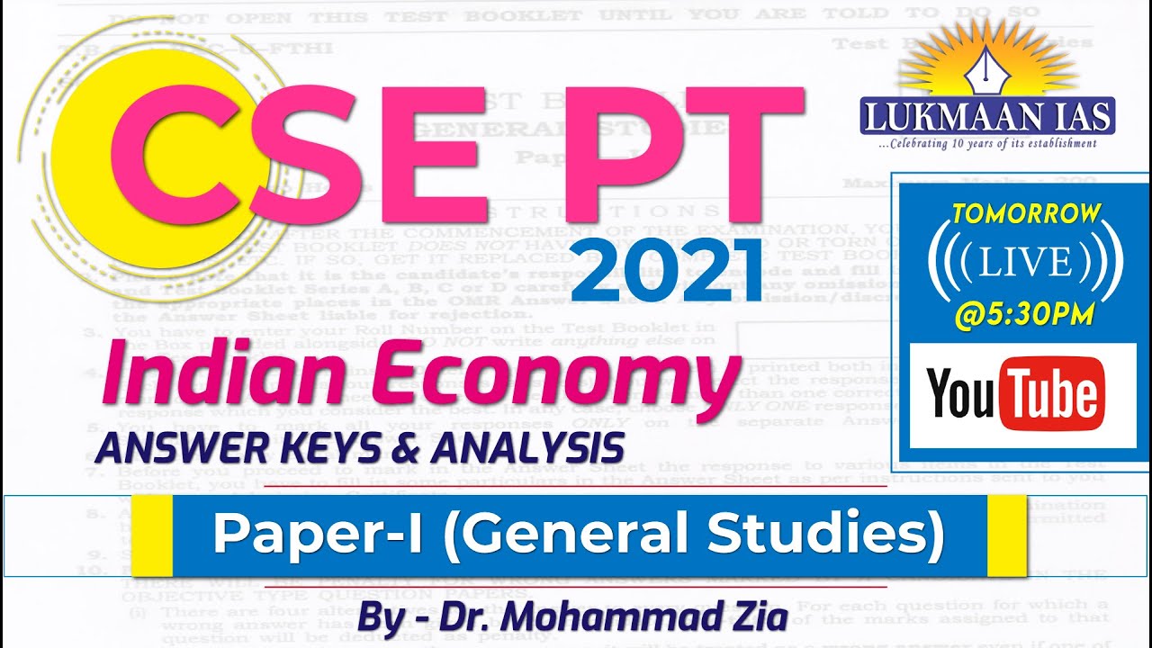 CSE PT 2021 | Paper-I (GS) | Indian Economy | Answer Keys & Analysis |By Dr. Mohammad Zia