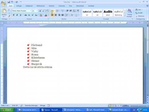Word 2007 Punkter, Numreringar, Tabeller punkter