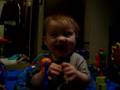 Matthew laughing at raspberry