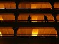 Snowboarder jumps off parking ramp Snowboarder jumps off parking ramp