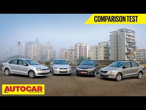 New Honda City Vs Hyundai Verna Vs Skoda Rapid Vs VW Vento | Comparison Test | Autocar India New Honda City Vs Hyundai Verna Vs Skoda Rapid Vs VW Vento | Comparison Test | Autocar India