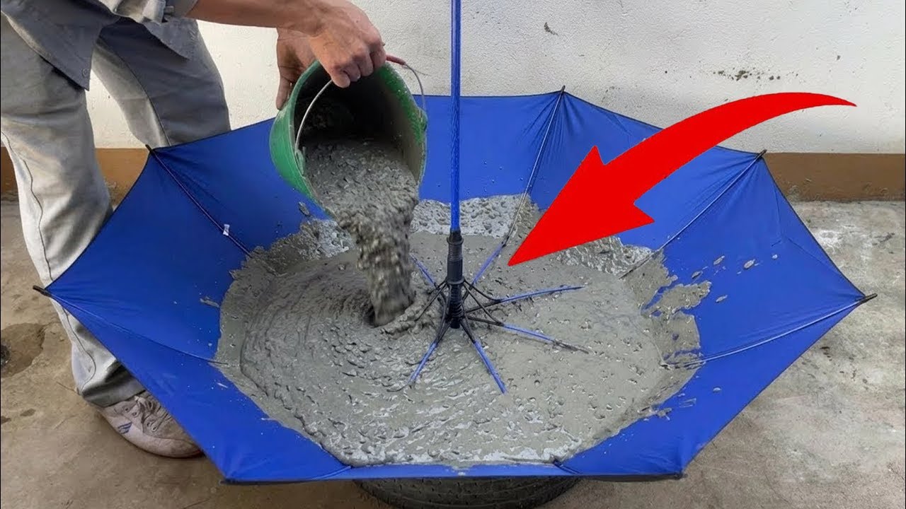 Why didn't I know this sooner! Pour cement, Styrofoam into the Umbrella and see the surprise