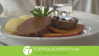 Wildschwein-Rollbraten an geschmorten Kürbisgemüse | Rezeptempfehlung Topfgucker-TV