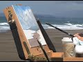 seascape painting on moonstone beach in cambria. plein air painting on a windy day during a california art club paint out. karen winters, artist. www.karenwinters.com or http