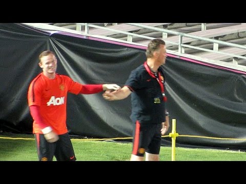 Wayne Rooney Great Kick & Hugged by Louis van Gaal 7-22-14 at Manchester United Workout