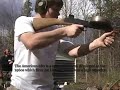 The American-180 is a submachinegun developed in the 1960s which fires .22 LR cartridges from a high capacity magazine. The high capacity concept began with the Casull Model 290, which was the first weapon to use this flat pan magazine, although similar magazine designs were widely used prior to World War 2. Only 80 Casull M290s were created, and the weapon was very expensive to produce. Then the idea of the flat pan, high capacity magazine was re-introduced in the American-180 submachinegun. Weapons were mostly sold to police departments and prisons, particularly for riot control.