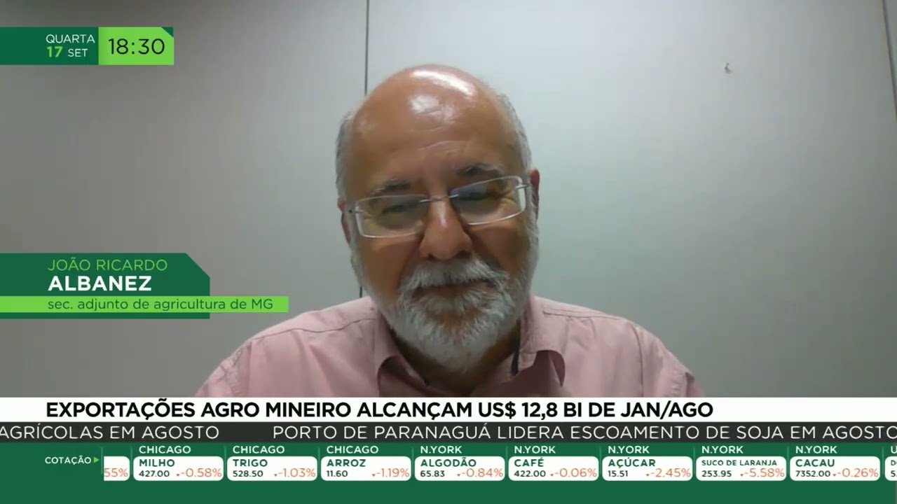 Exportações agro mineiro alcançar U$$ 12,8 bi de janeiro a agosto