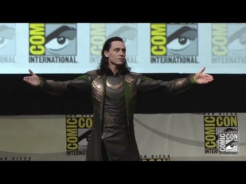 Tom Hiddleston appears as Loki at San Diego Comic-Con 2013 during Marvel panel