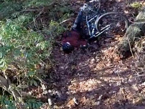 Girl Downhill Wipeout Mountain Biking in Allaire State Park Wall New Jersey