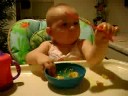 she loves her noodles!! =) and watching spongebob squarepants it's really loud! lol...