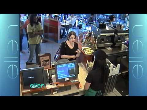 Starbucks - In one of Ellen's funniest hidden camera pranks, she convinced a Starbucks barista to wear an earpiece and say everything Ellen told her. When things went wr...