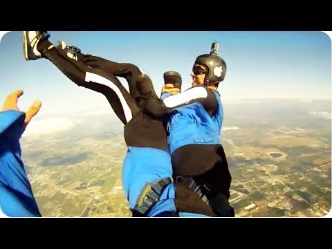 pranked - Shortly after jumping out of an airplane, one skydiver pranks another by grabbing onto his feet and stealing one of his shoes. Good luck finding that shoe! O...