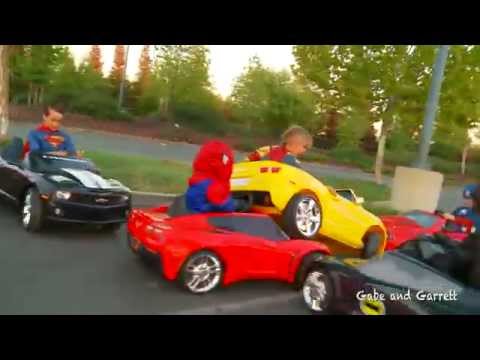 Superheroes Mega Power Wheels Race - 5 Heroes # 2 (with Demolition Derby!)