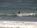 Longboard surfing: Wooden OLO 17 footer Longboard surfing: Wooden OLO 17 footer