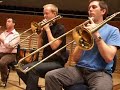 the chamber orchestra of europe in rehearsal with heinz holliger. trombones: karl frisendahl (alto), mike lloyd (tenor) and nick eastop (bass trb, out of picture). trumpets: nick thompson, julian poore (out of picture).